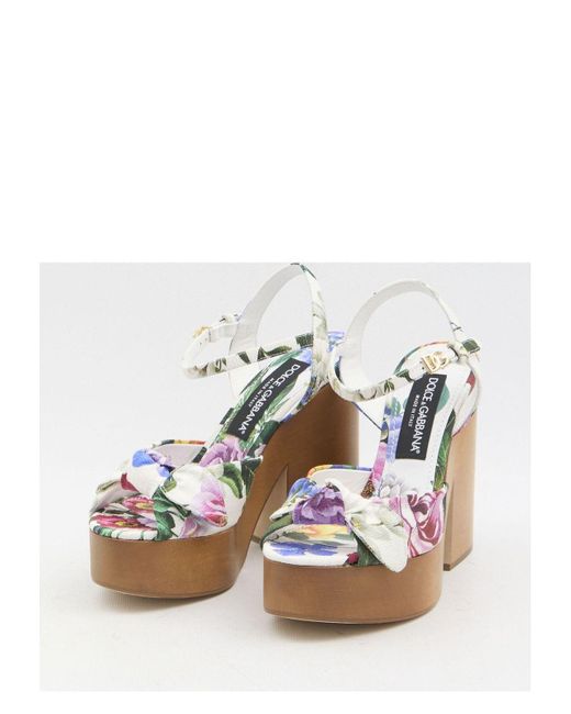 Dolce & Gabbana White Jacquard Platform Sandals