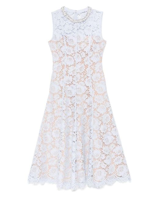 Self-Portrait White Fine Lace Pearl Midi Dress