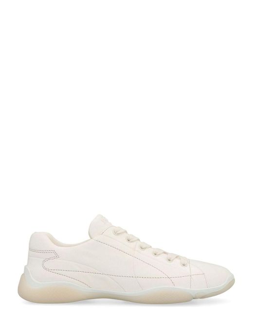 Prada White Leather Low-Top Sneakers