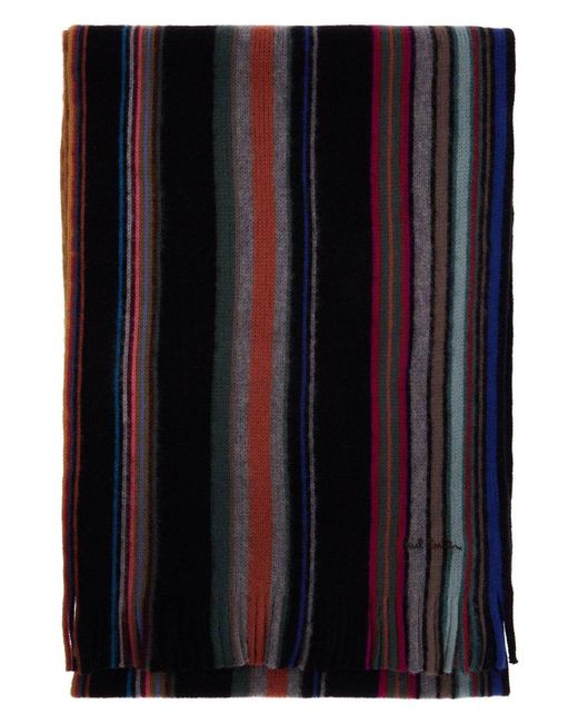 Paul Smith Black Multicolored Striped Wool Scarf for men