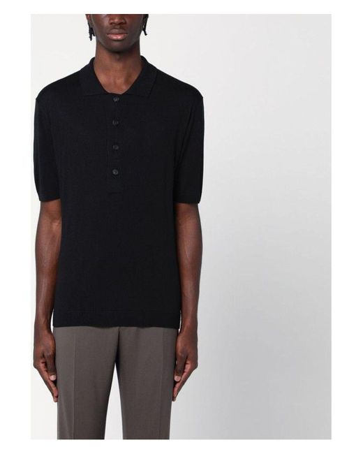 Tagliatore Black Silk-Blend Polo Shirt for men