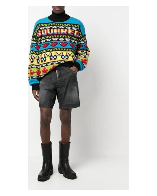 DSquared² Blue Ciro Logo Jacquard Crewneck Knit Sweater for men