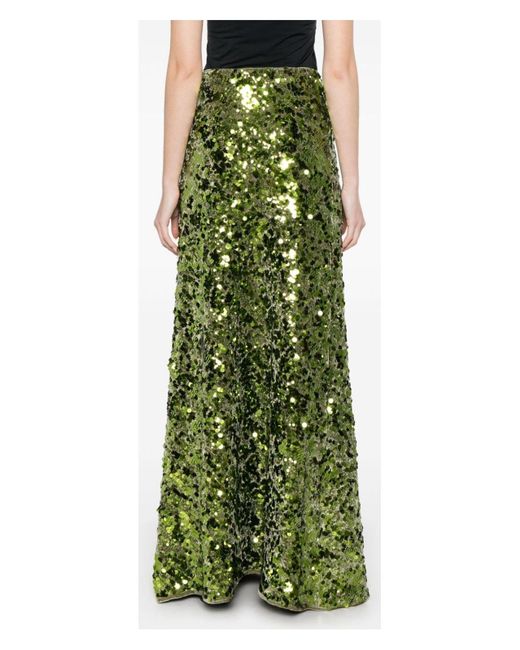 Ganni Green Velvet Sequined Skirt