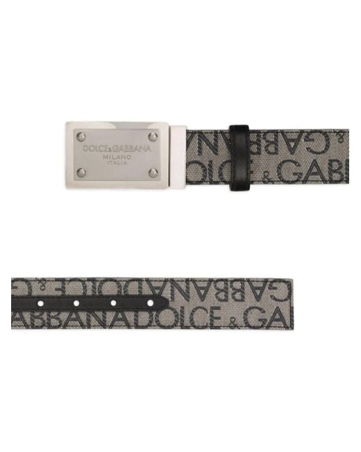 Dolce & Gabbana Gray Allover Logo Plaque Belt for men