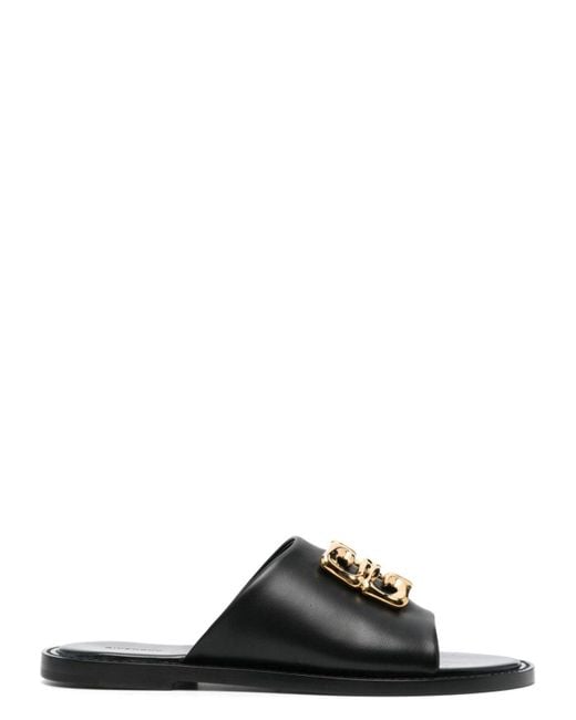 Givenchy Black Mule 4G Liquid Flat Golden Logo