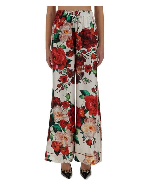 Dolce & Gabbana Red Rose Print Pajama Pants