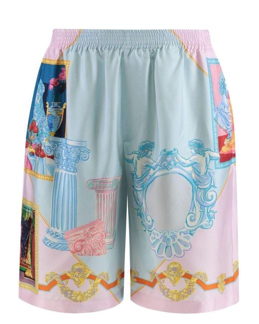 Versace Blue Printed Silk Shorts for men