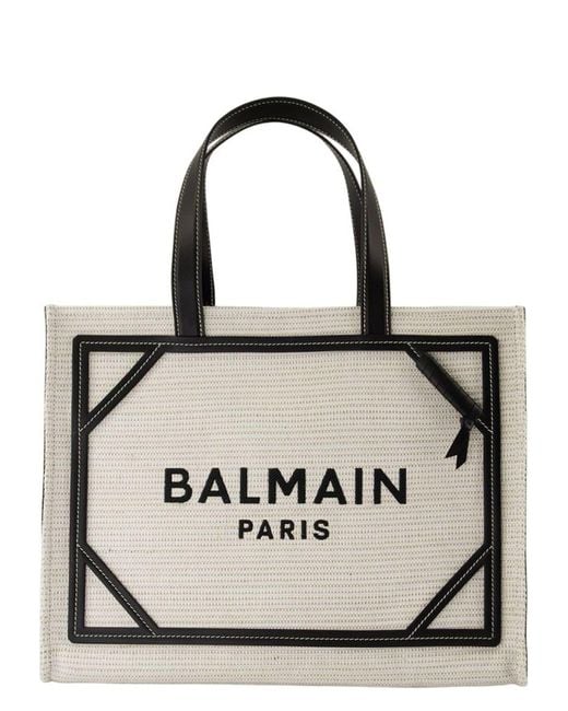 Balmain Natural B-Army Shopper Medium-Raphia&Calf