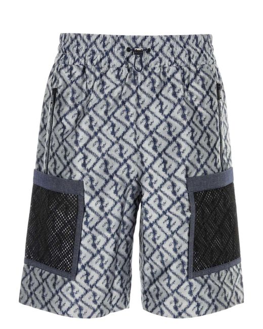 Fendi Blue Embroidered Polyester Bermuda Shorts for men