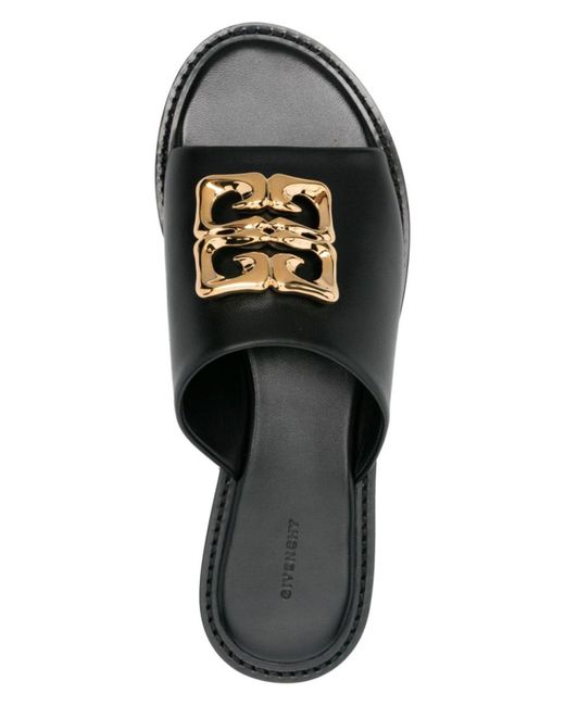 Givenchy Black Mule 4G Liquid Flat Golden Logo
