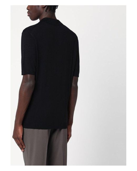 Tagliatore Black Silk-Blend Polo Shirt for men