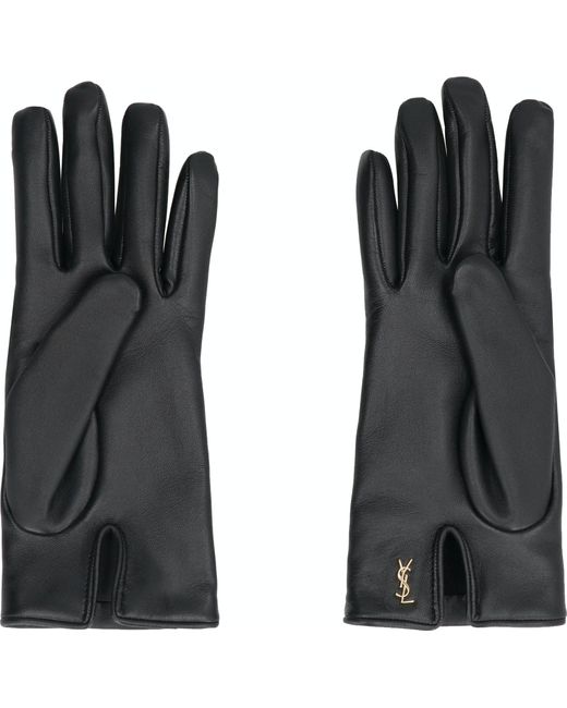 Saint Laurent Cassandre Leather Gloves in Black | Lyst