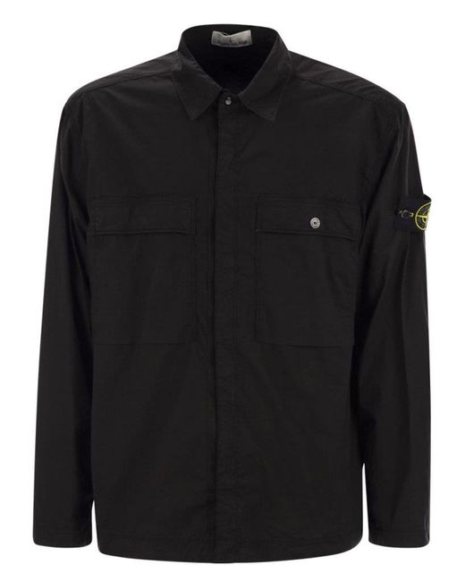 Stone Island Black Stretch Cotton Canvas Overshirt for men