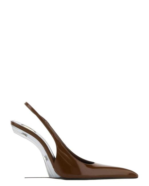Saint Laurent Brown Leather Miller Wedges Pumps