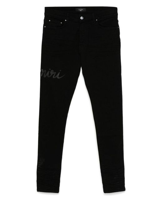 Amiri Black Script Logo Skinny Jeans for men