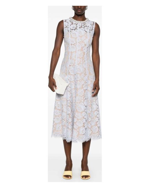Self-Portrait White Fine Lace Pearl Midi Dress