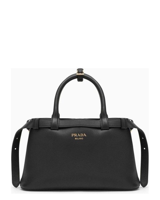 Prada Black Leather Small Buckle Bag With Belt