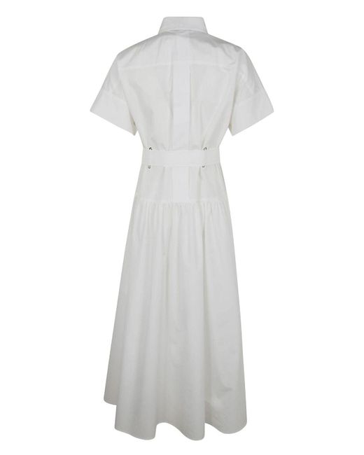 Max Mara White Agoraio Belted Short Sleeves Popeline Dress