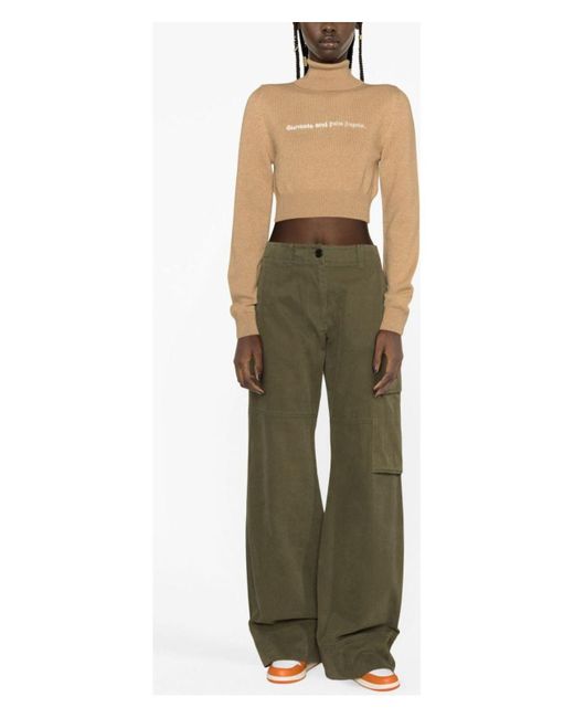 Palm Angels Natural Cropped High Neck Sweater