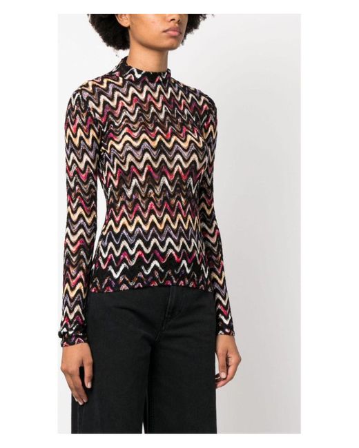 Missoni Black Zig Zag Pattern Wool Blend Turtleneck Sweater