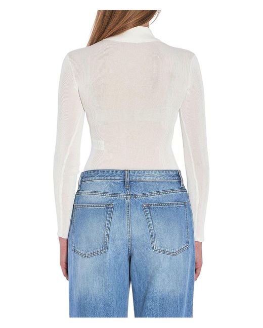 Self-Portrait Blue Knit Bodysuit
