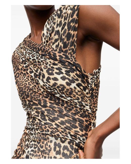 Ganni Natural Leopard Print Midi Dress