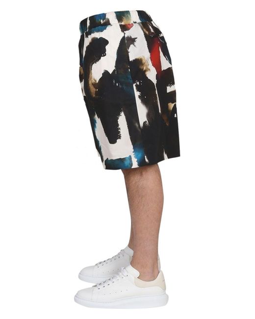 Alexander McQueen Black Bermuda With Logo Print Shorts for men