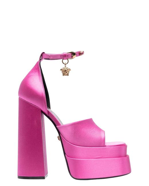 Versace Pink Fuchsia Satin Medusa Aevitas Sandals
