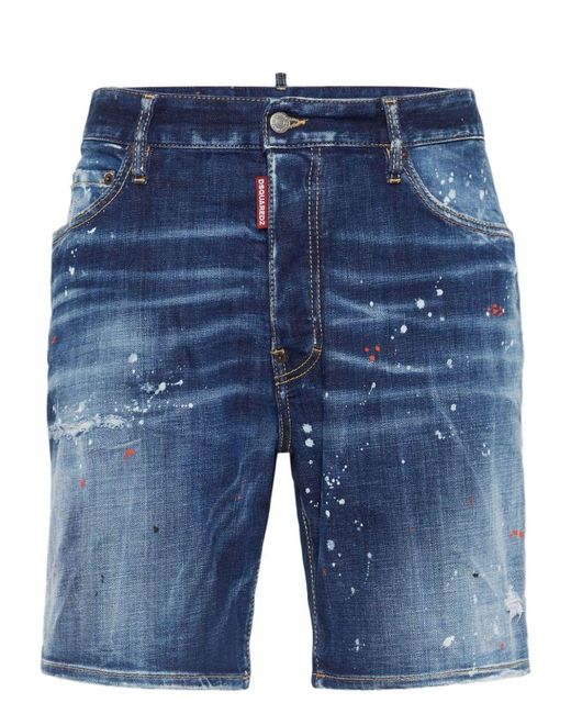 DSquared² Blue Paint-Splatter Shorts for men