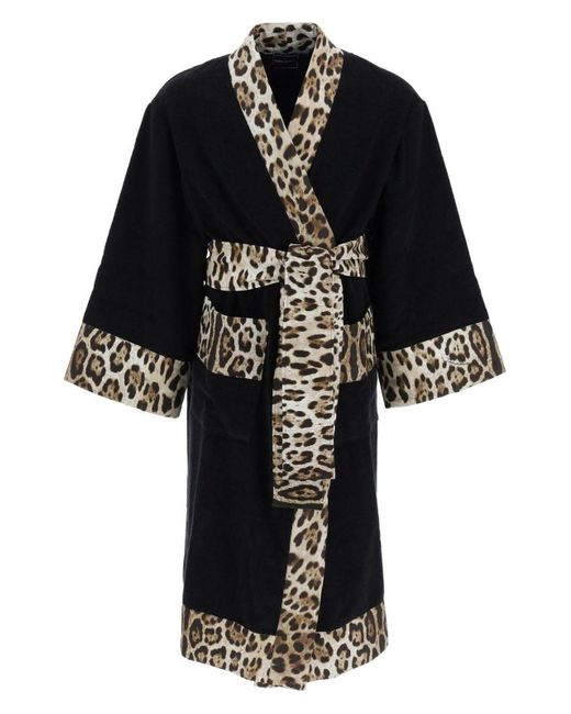 Dolce & Gabbana Black Leo Print Bathrobe