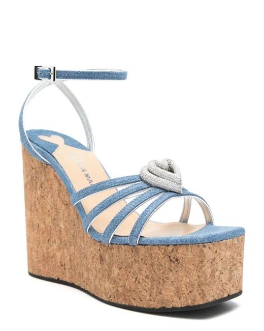 Mach & Mach Blue Double Heart Cork Wedge Sandals 120Mm