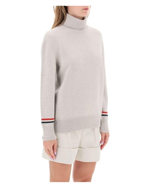 Thom Browne White Wool Turtleneck Sweater
