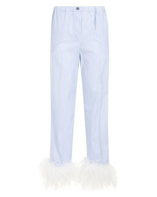Miu Miu Blue Embroidered Cotton Pant