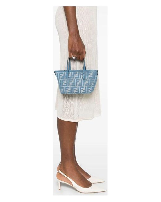 ★関税込み★ ※要在庫確認 FENDI LIGHT BLUE ROLL MINI TOTE Fendi Fendi Roll FF Jacquard Mini Tote Bag - Tote Bags