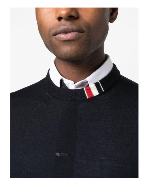 Thom Browne Black Wool Crewneck Jumper Sweater for men
