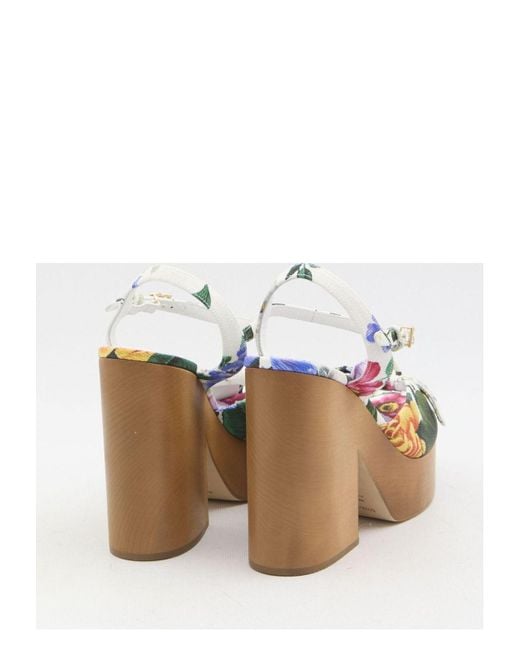 Dolce & Gabbana White Jacquard Platform Sandals