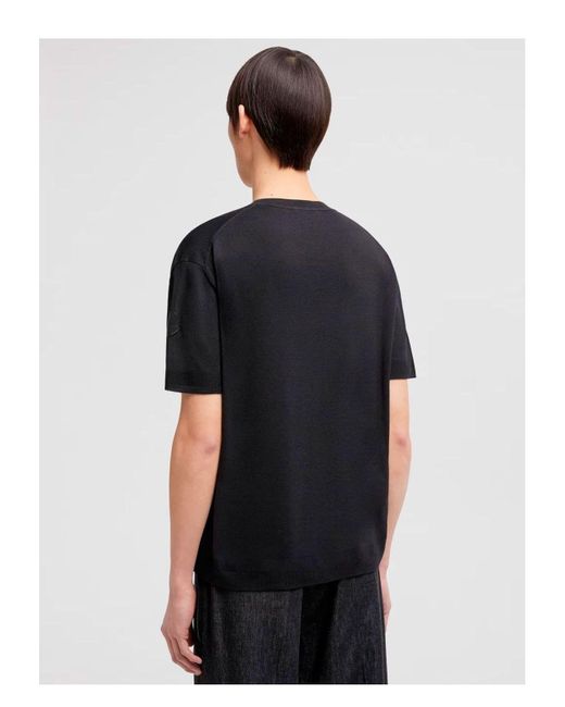 Moncler Black Silk & Cotton Knit T-Shirt for men