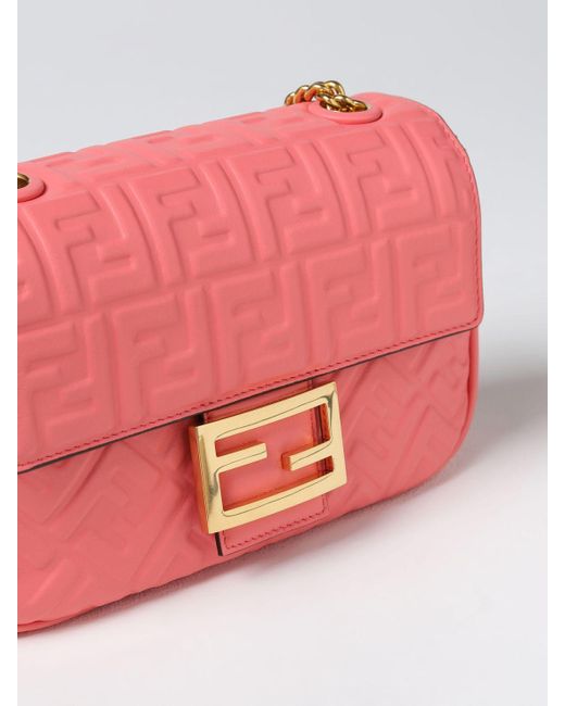 Fendi Baguette Bag In Nappa Leather With Embossed Ff Monogram in Pink
