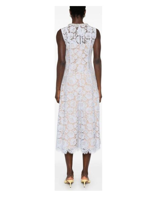Self-Portrait White Fine Lace Pearl Midi Dress