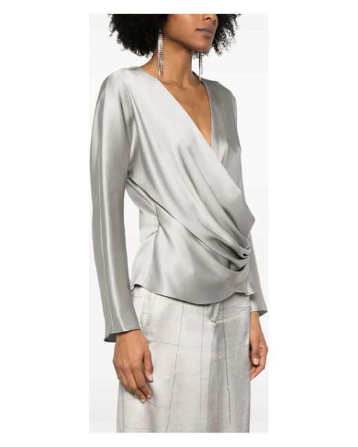 Giorgio Armani Gray Camicia Doppio Raso Seta Shirt