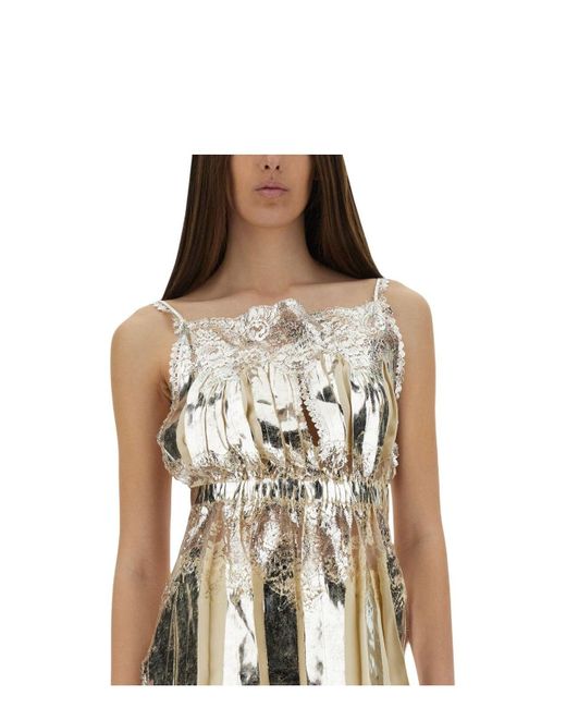 Tシャツ・カットソー RABANNE PLEATED TOP IN LAMINATED SATIN Rabanne Laminated Pleated Satin Top in Metallic | Lyst