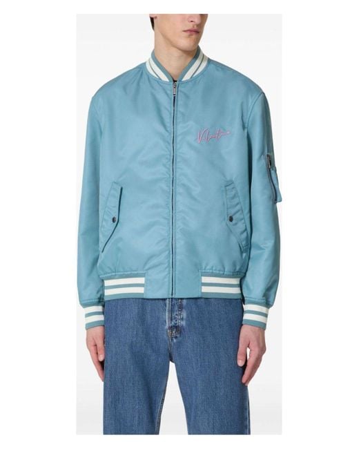 Valentino Blue Nylon Bomber Jacket With Signature Vlogo Print for men
