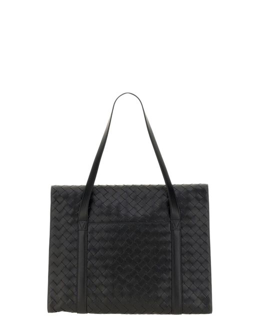 Bottega Veneta Black Woven Pattern Shoulder Bag for men