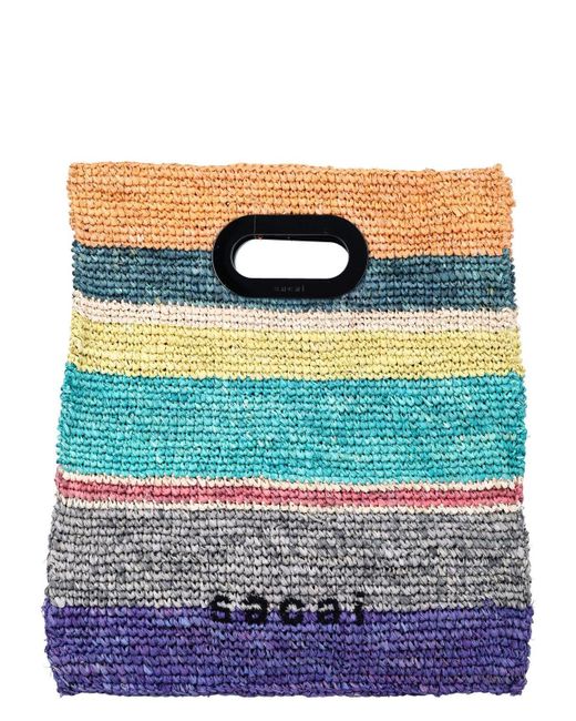 Sacai Blue Raffia Tote Bag for men