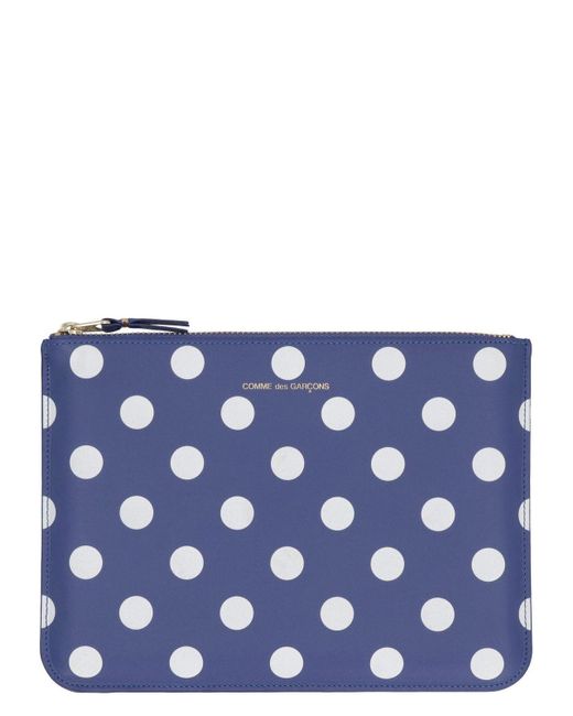 Comme des Garçons Blue Compact Leather Wallet With Zip And Dots for men