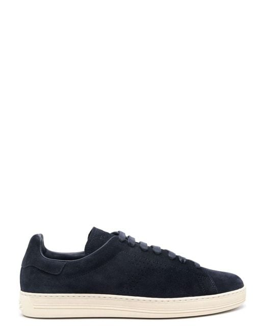 Tom Ford Blue Suede Lace-Up Sneakers for men