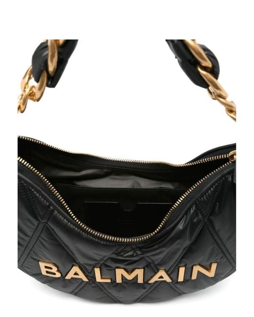 ショルダーバッグ・ポシェット BALMAIN 1945 SOFT MOON BAG-GRID QUILTED NYLON Balmain 1945 Moon Shoulder Bag in Grid Quilted Nylon