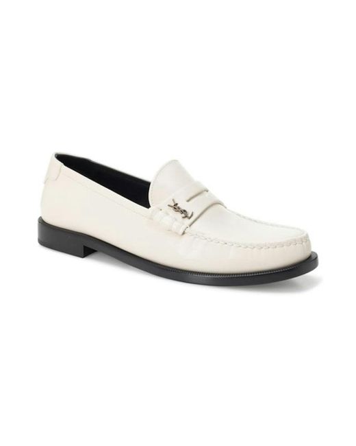 Saint Laurent White Loafers With Logo