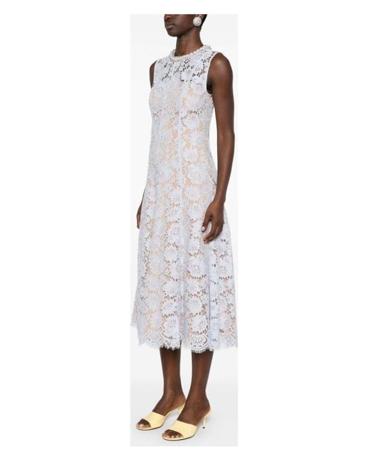 Self-Portrait White Fine Lace Pearl Midi Dress