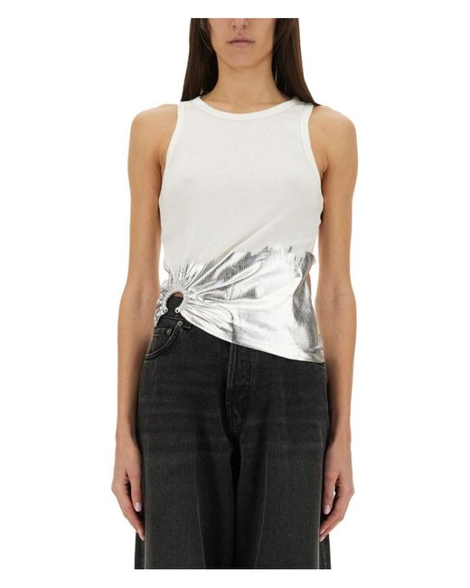Rabanne White Ribbed Top With Piercing Applique